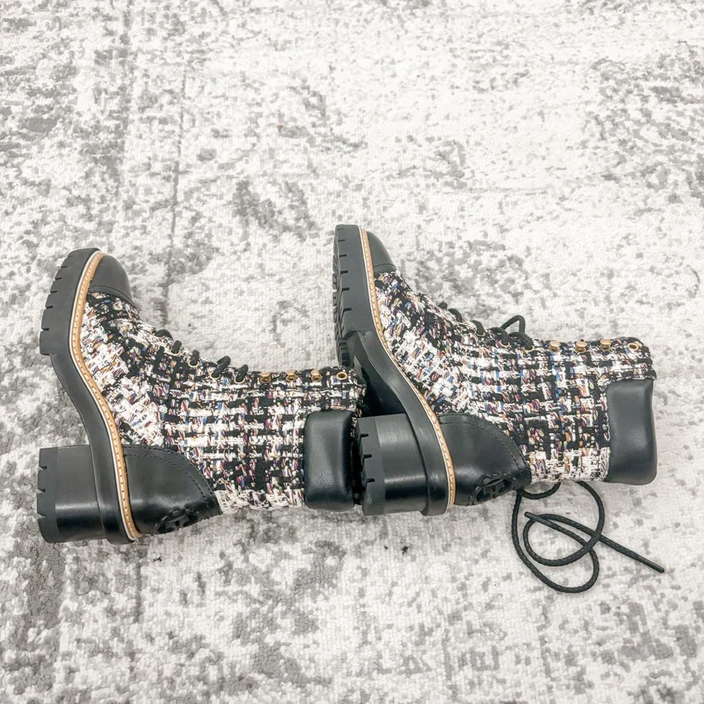 NEW Tory Burch Miller Tweed Lace Up Boot
